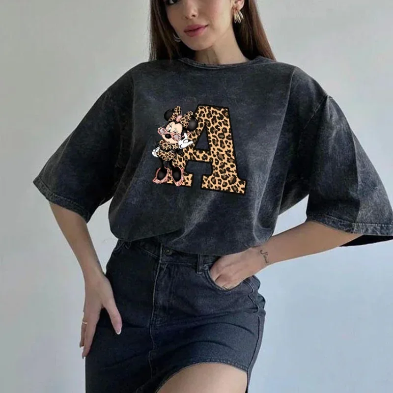 Женская хлопковая футболка с коротким рукавом и принтом Микки Минни Маус