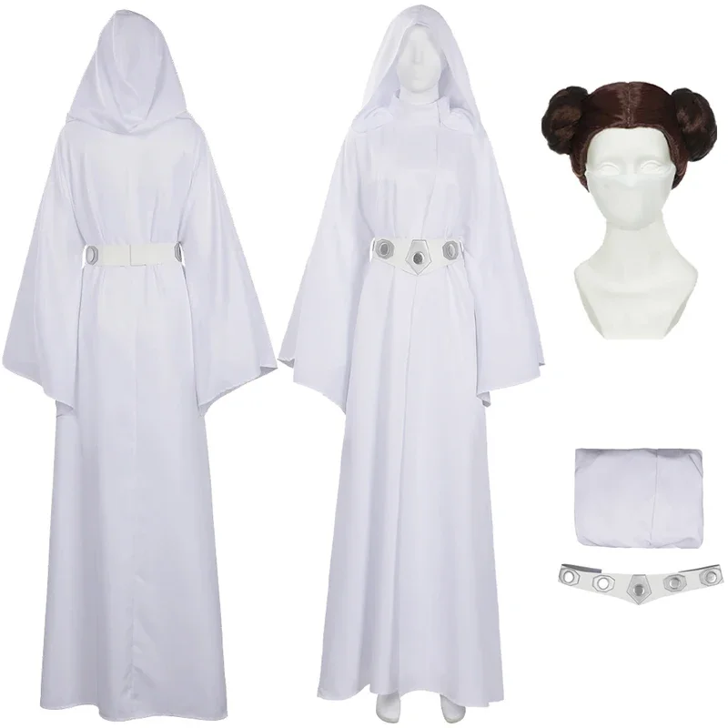 Костюм для косплея Leia платье с поясом и париком наряды девушек женщин костюмы