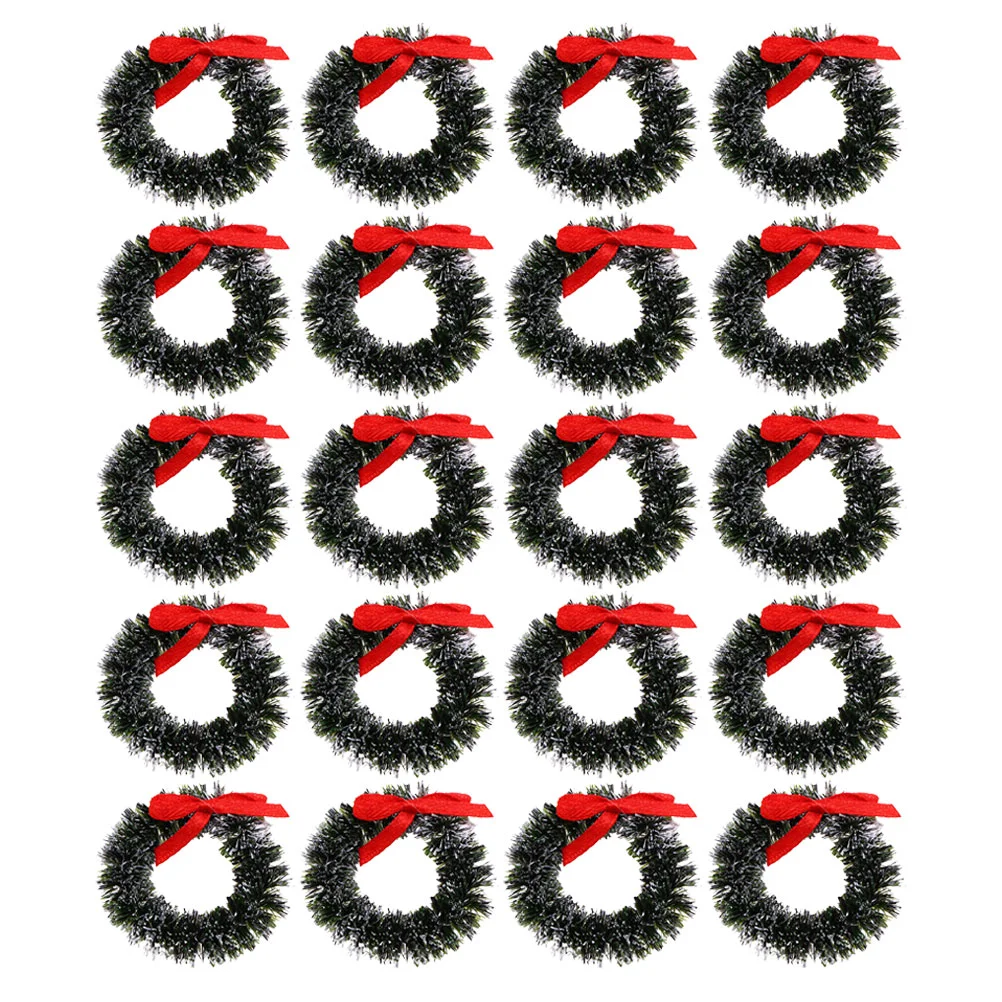 

20 Pcs Christmas Small Wreath Mini Houses Toy Garlands Wreaths Hanging Plastic