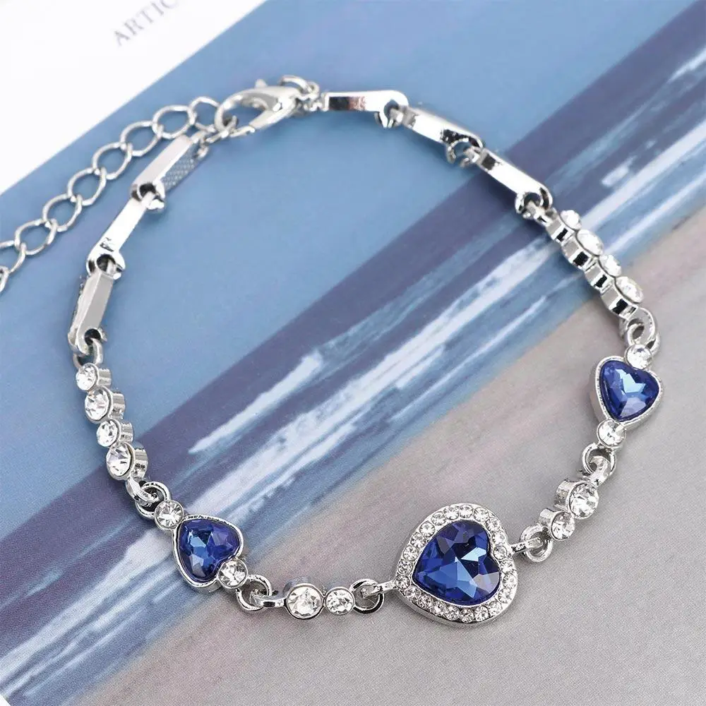

High Quality Fashion Stylish Gift Love Heart Ocean Blue Bangle Bracelet Rhinestone Austrian Crystal