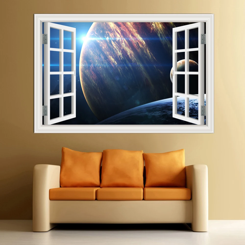 

Bright Stars In The Universe Picture Landscape Sticker Decal Vinyl Wallpaper 3D Window View Wall Sticker living Room Decor PVC