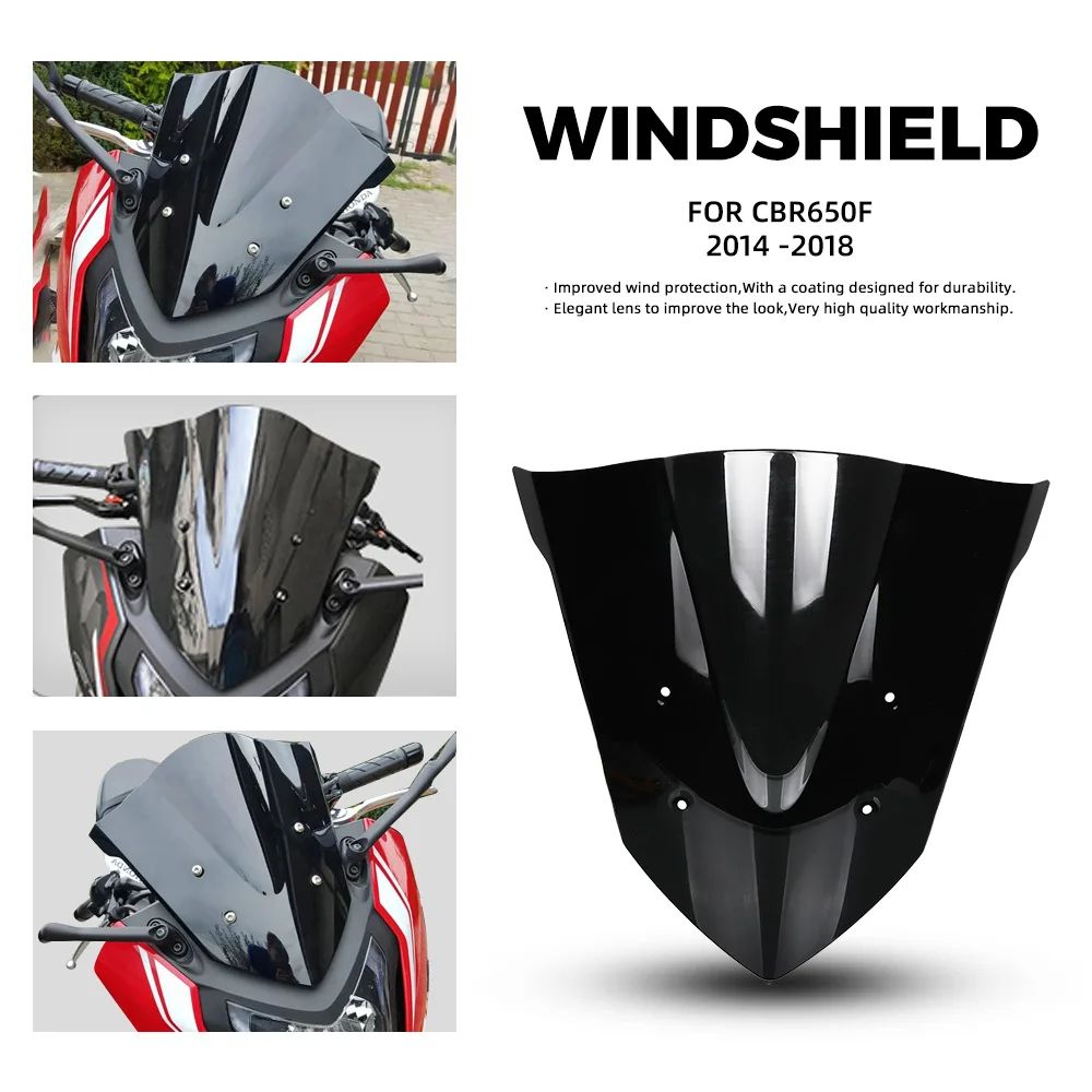 Фото Для Honda CBR650F CBR 650F CBR650 F 2014 2015 2016 2017 2018 лобовое стекло двойной пузырь ветровой экран дефлектор черный №1