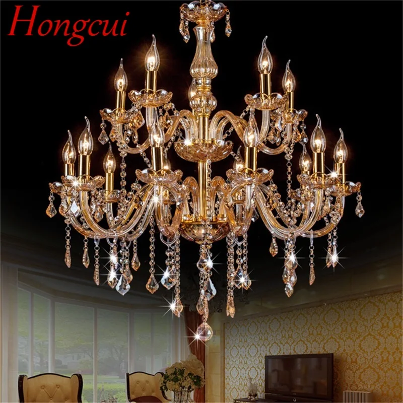 

Светодиодная люстра Hongcui в европейском стиле, Хрустальная Подвесная лампа, светильник янтарного цвета для помещений, для дома, гостиницы, за...