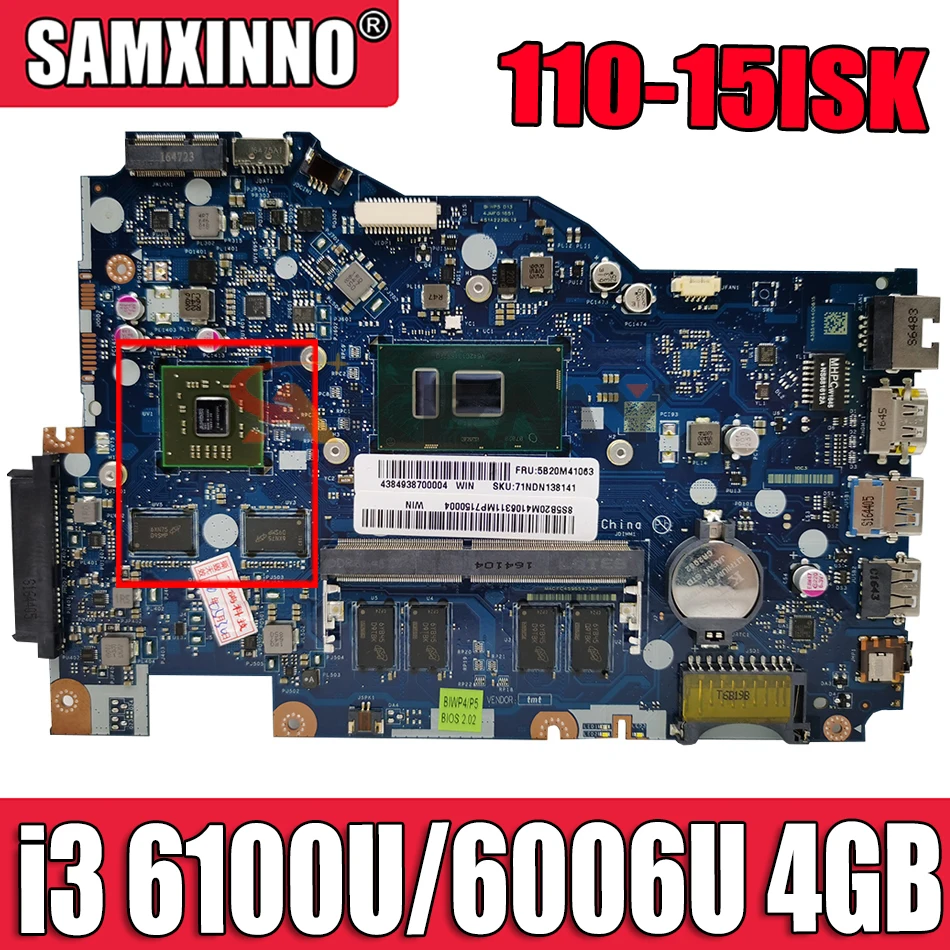 

For Lenovo 110-15ISK Notebook Motherboard BIWP4 / P5 LA-D562P CPU i3 6100U/6006U 4GB GPU R5 M430 2G 100% test work free shipping