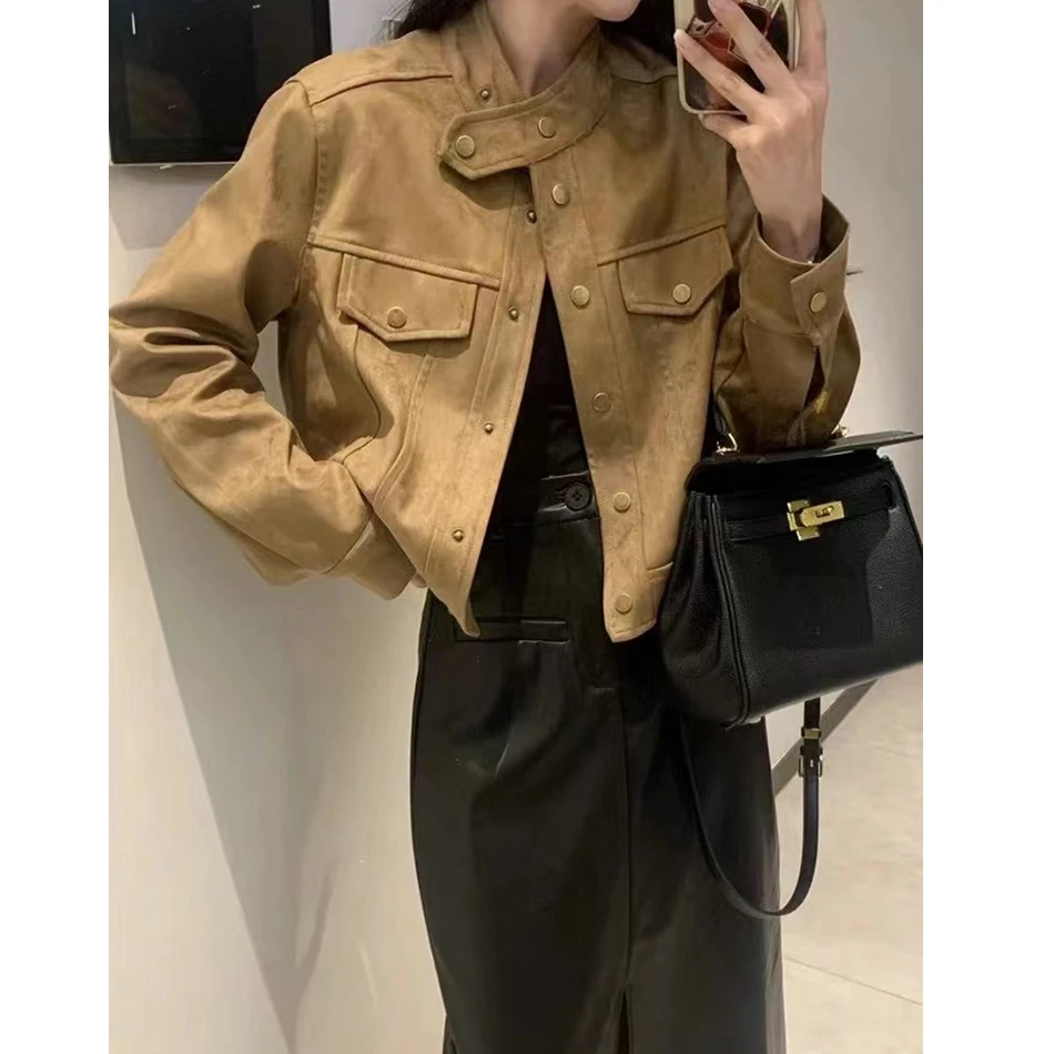 

Короткий флисовый пиджак с воротником-стойкой, свободного покроя