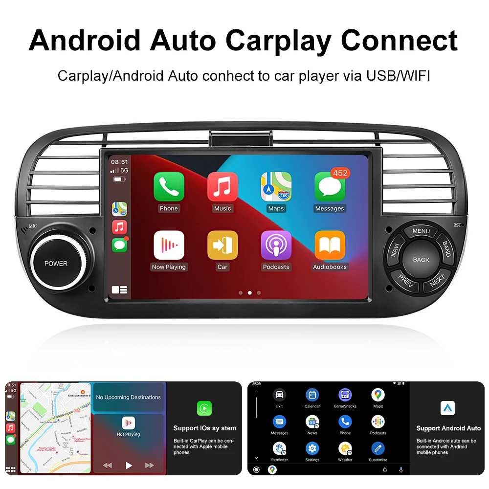 Автомагнитола Podofo 7 дюймов для FIAT 500 2010-2015 радио Android Авто Стерео DPS WIFI CarPlay