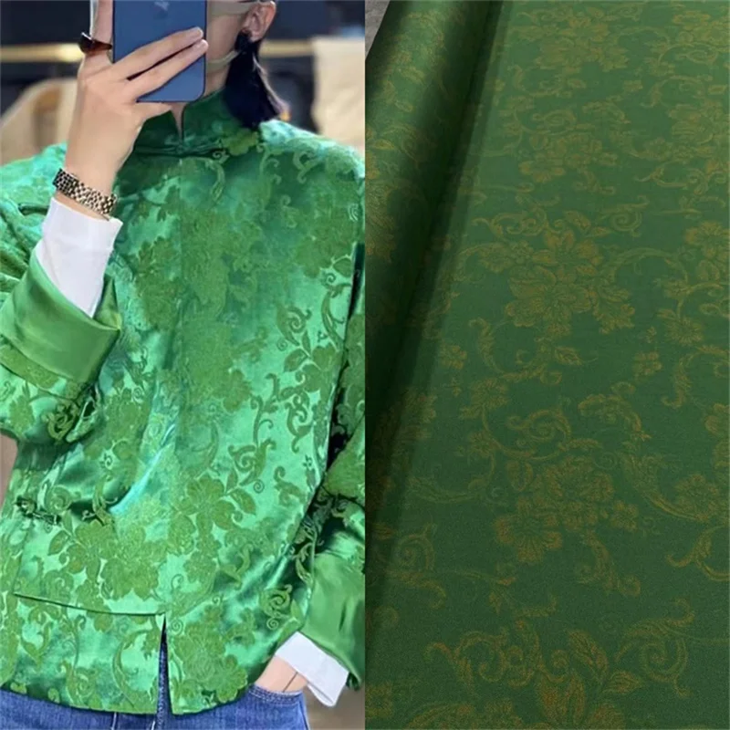 

Antique Series Green Bottom Yellow Dark Flower Twill Stretch Silk Fabric Shirt Dress Clothing Custom Fabric Chiffon Designer