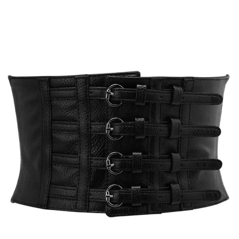 

Retro Lady Waist Shape Corset Wide Elastic Faux Leather Belt Stretch Waistband