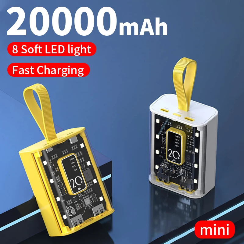 

Mini Power Bank Portable 20000mAh Charger Fast Charging External Battery Charger Adjustable LED Light For Iphone Huawei Samsung
