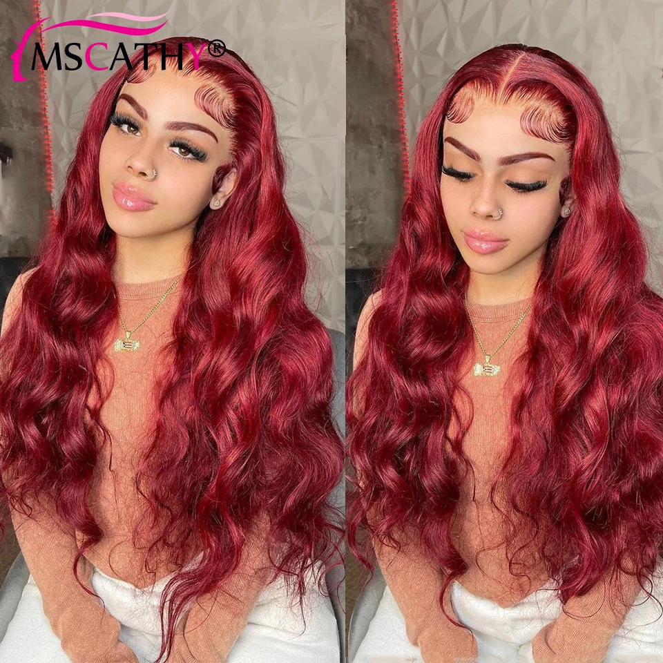 13x4 Red Body Wave Lace Front Wig Colored HD Lace Frontal Wigs For Women Human Hair Pre Plucked Brazilian Virgin Hair Wigs 180%
