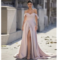 verngo blush pink satin a line long prom dresses off the shoulder sweetheart beads elegant evening gowns sweep train