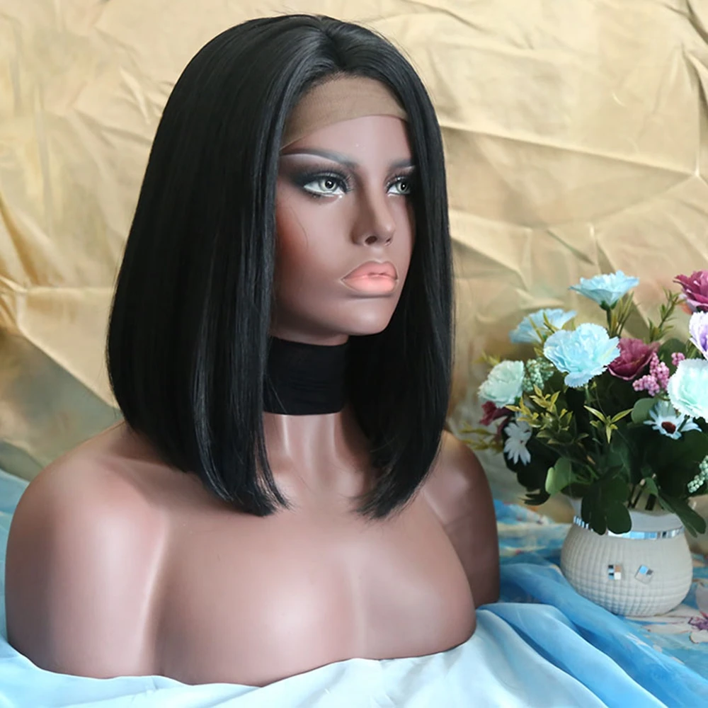 

Fantasy Beauty Black Women Synthetic Lace Front Wigs Bob Style Silky Straight Glueless Side Part Natural Hairline Fiber Wig