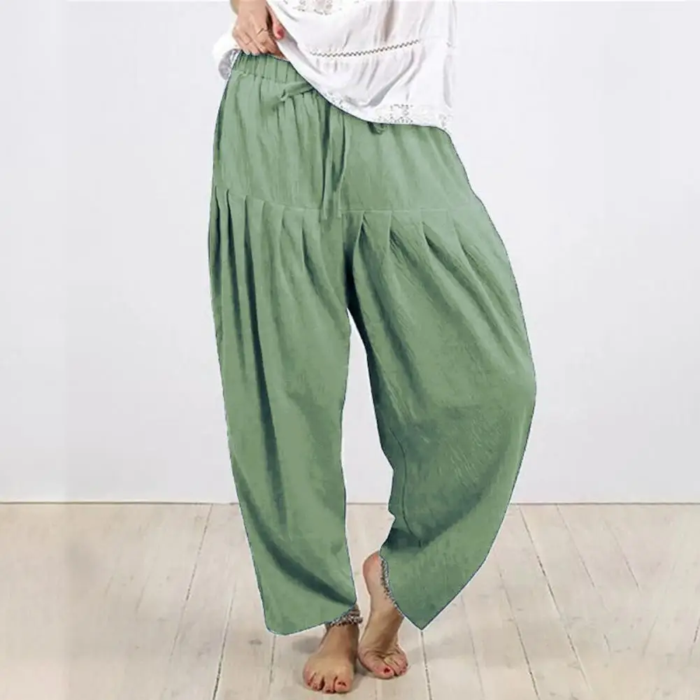 

Simple Summer Pants Soft Casual Pants Mid-rise Dressing Up Women Retro Wide Leg Pants