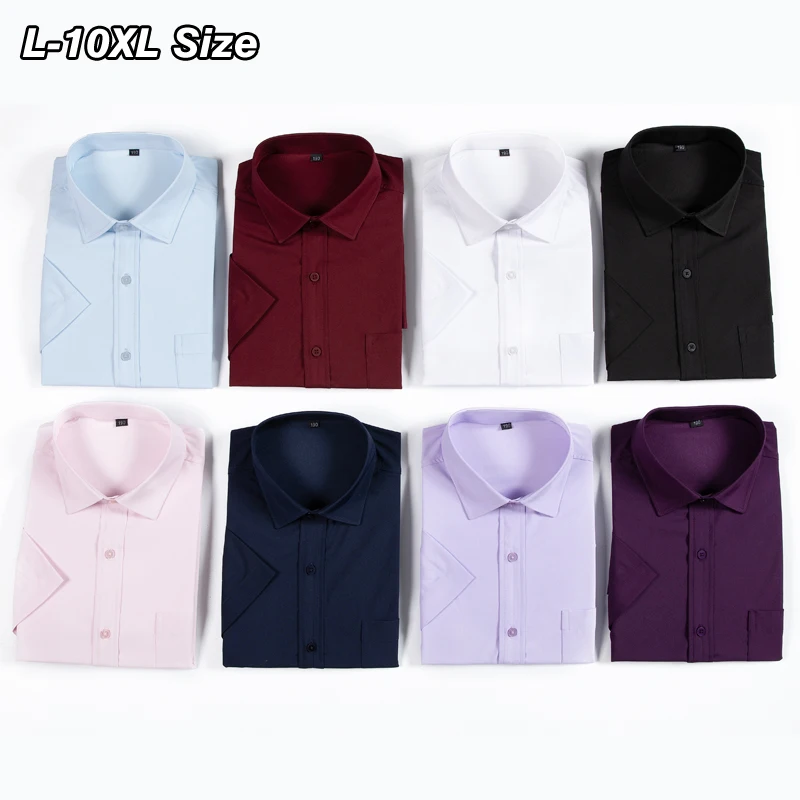 2022 Summer Short Sleeve Shirt Men Plus Size 10XL 8XL 7XL Solid Color Fashion Casual Dress Elasticity Professional Tops Clothing