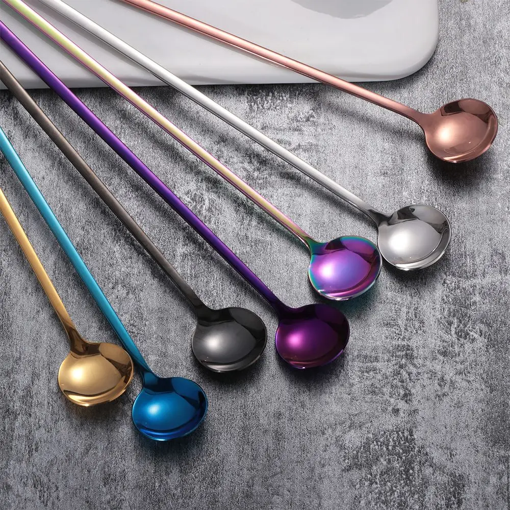 

Rainbow Kitchen Supplies Eco-friendly Long Handle Stir Spoon Coffee Scoop Ice Cream Spoons Tableware