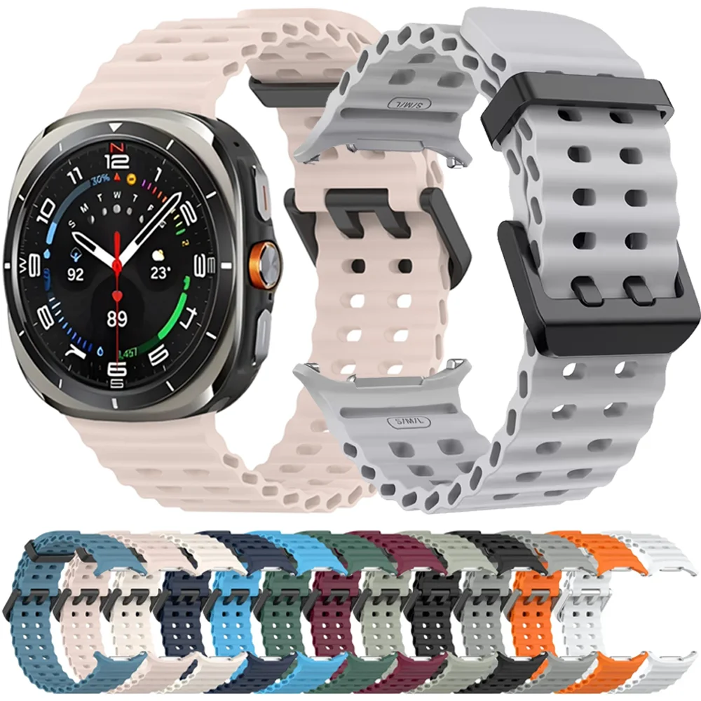 Фото Силиконовый ремешок Ocean для Samsung Galaxy Watch 8 Ultra 47 мм, официальный ремешок для часов, дышащий браслет для Galaxy Watch 7 Ultra Band №1