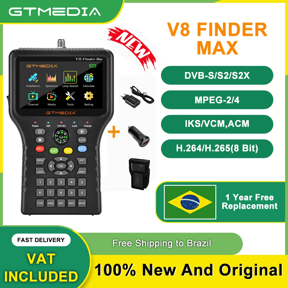 

GTMEDIA V8 Satellite Finder Max 4.3 Inch DVB-S/S2/S2X MPEG-2/H.265 ACM 1080P HD Receptor TV Signal Receiver Official Accessories