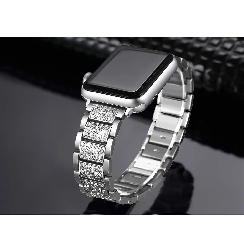 stainless steel strap For Apple Watch band 7 45mm 41mm 5 4 40mm 44mm women Diamond Band bracelet Iwatch 38mm 42mm Accessories