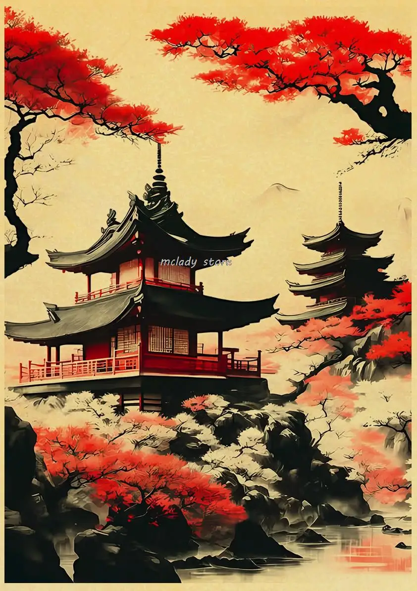 

Винтажный японский пейзаж постер