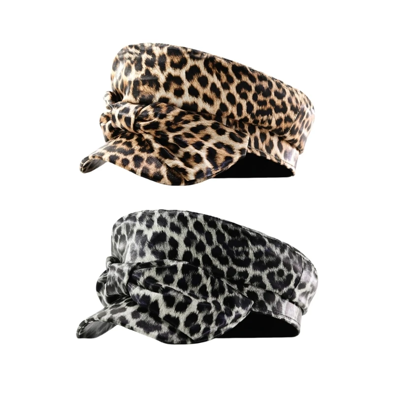 Модная шляпа с леопардовым принтом кожаная художника бантом декоративная