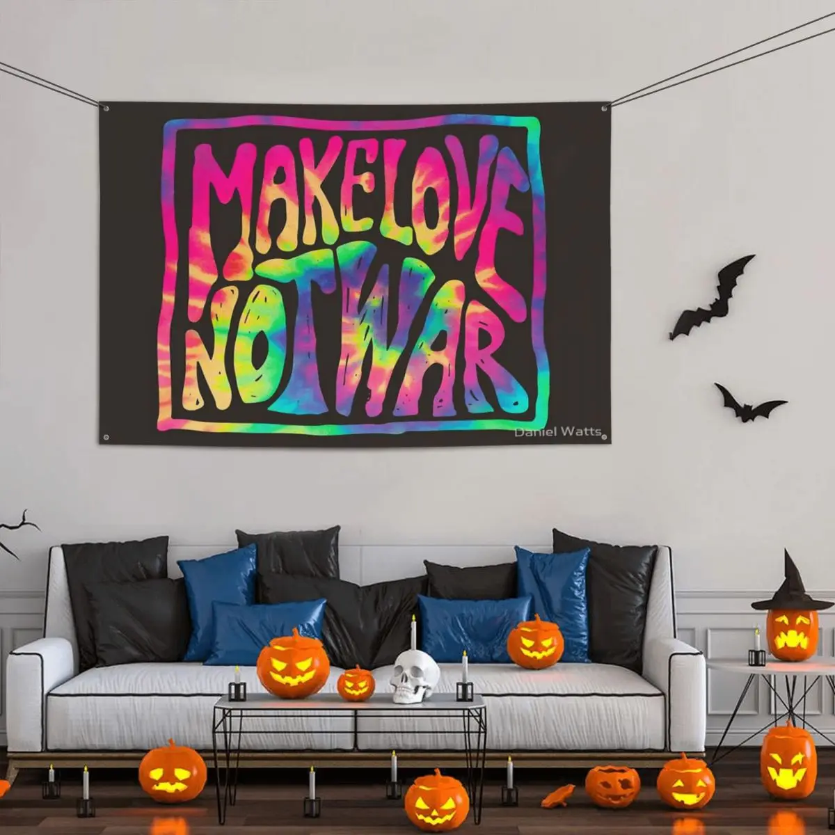 

Make Love Not War Tie Dye Party Banner Decor 120x180cm Polyester Material Easy To Hang Fade Resistant Lightweight Delicate