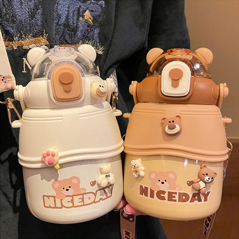 

Stainless Steel Water Bottle For Children Girls Thermo Bottles For Coffee Tea Portable Insulated Tumbler With Straw