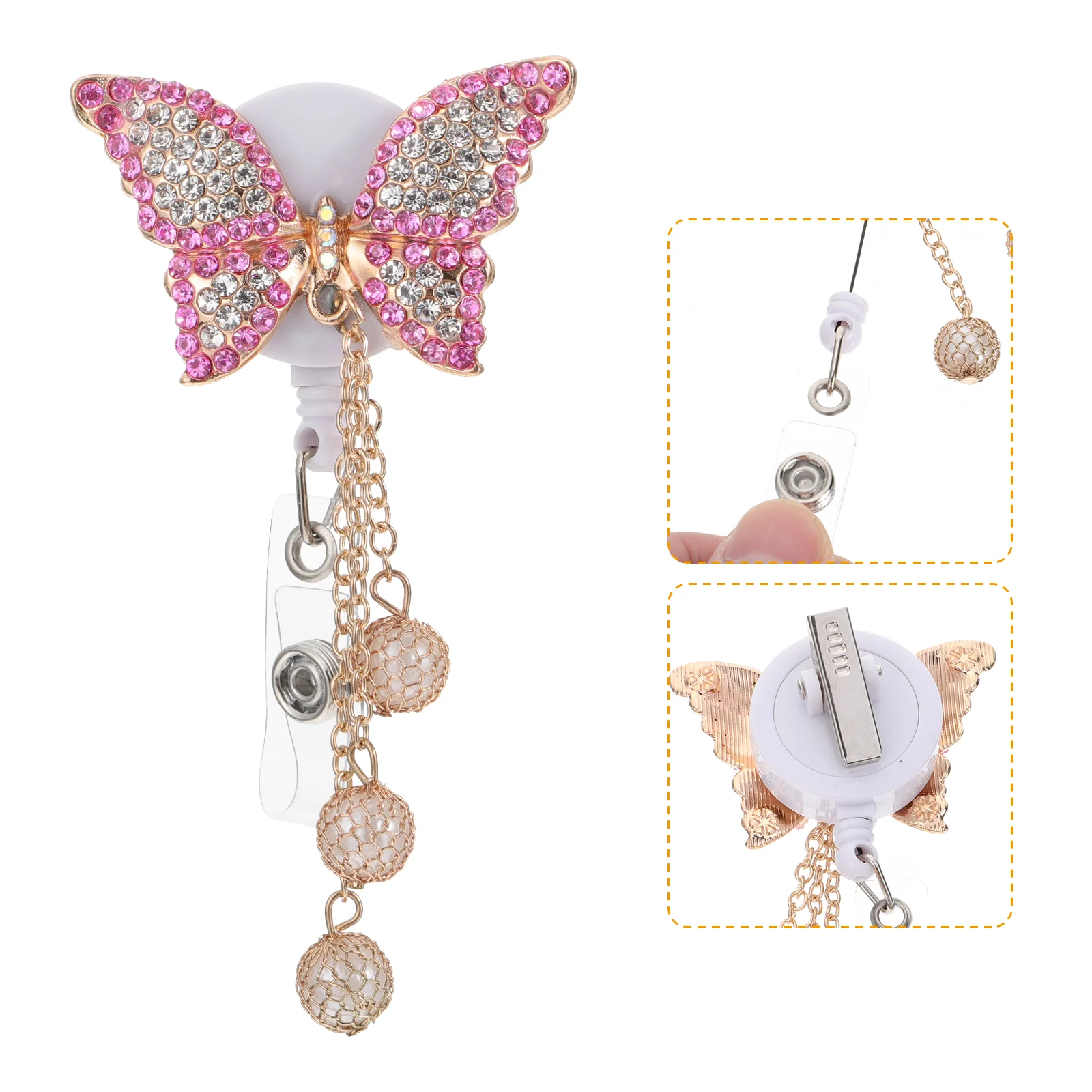

Butterfly Easy Pull Button ID Holder Badge Clamp Nurse Accessories Work Crystal Butterflies Clip Rhinestones Heavy Duty Lanyard