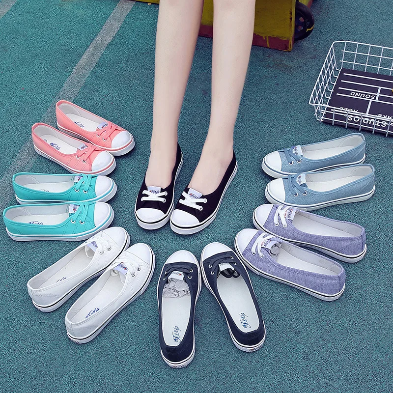 Spring Light Canvas Shoes Women Shoes Slip-on Korean Tide Students Set Foot Pedal Flat Shoes Flat Heel Soft Leather Round Toe