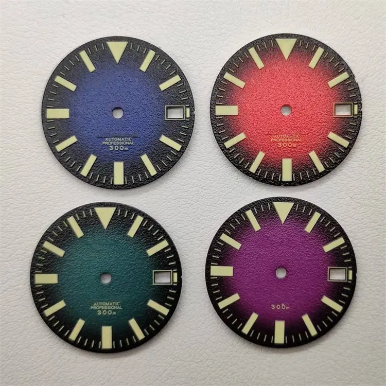 

Red Gradient 28.5mm NH35 Watch Dial Green Luminous Dial for NH35 NH36 4R36 6R Automatic Movement Modified Dial with S LOGO Dial