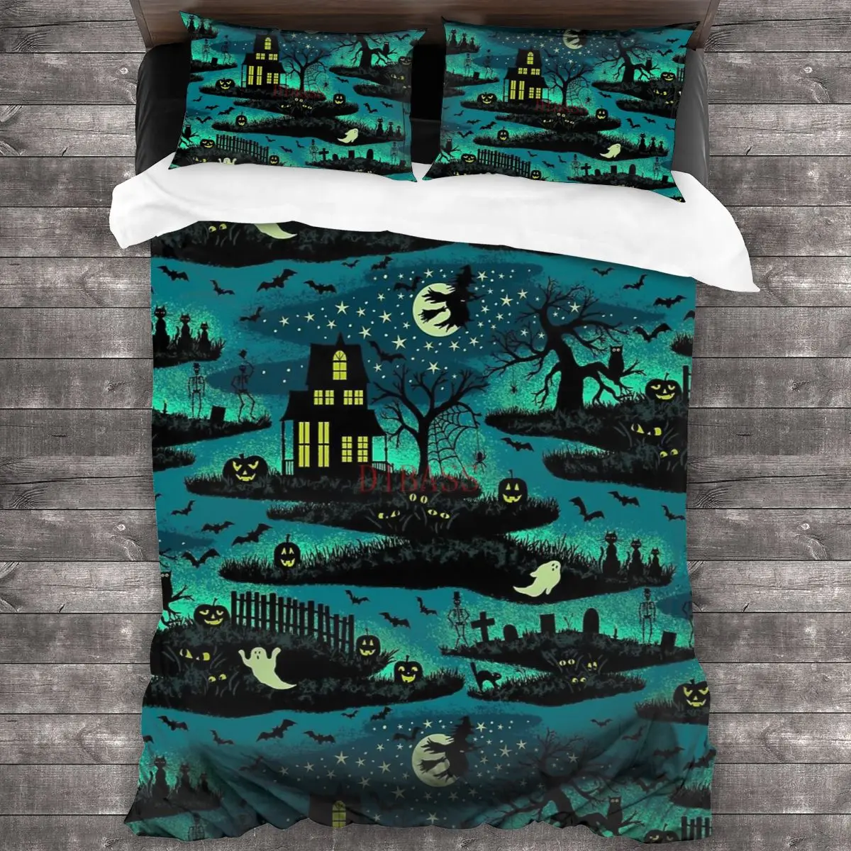 

Magical Halloween Night - FoxFire Green Soft Microfiber Comforter Set with 2 Pillowcase, Quilt Cover With Zipper