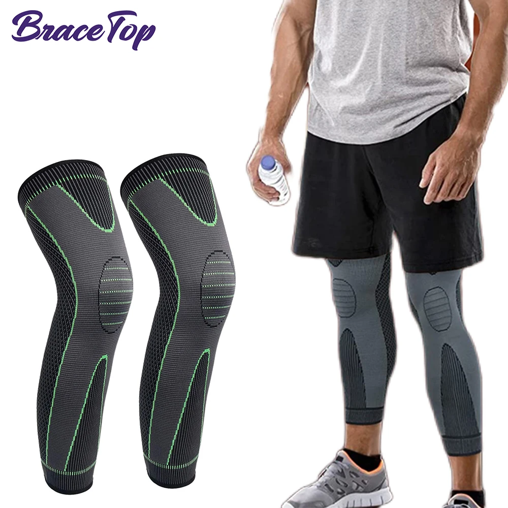 BraceTop Sport Anti-slip Volle Länge Kompression Bein Ärmeln Knie Brace Unterstützung Schützen für Basketball Fußball Laufen Radfahren