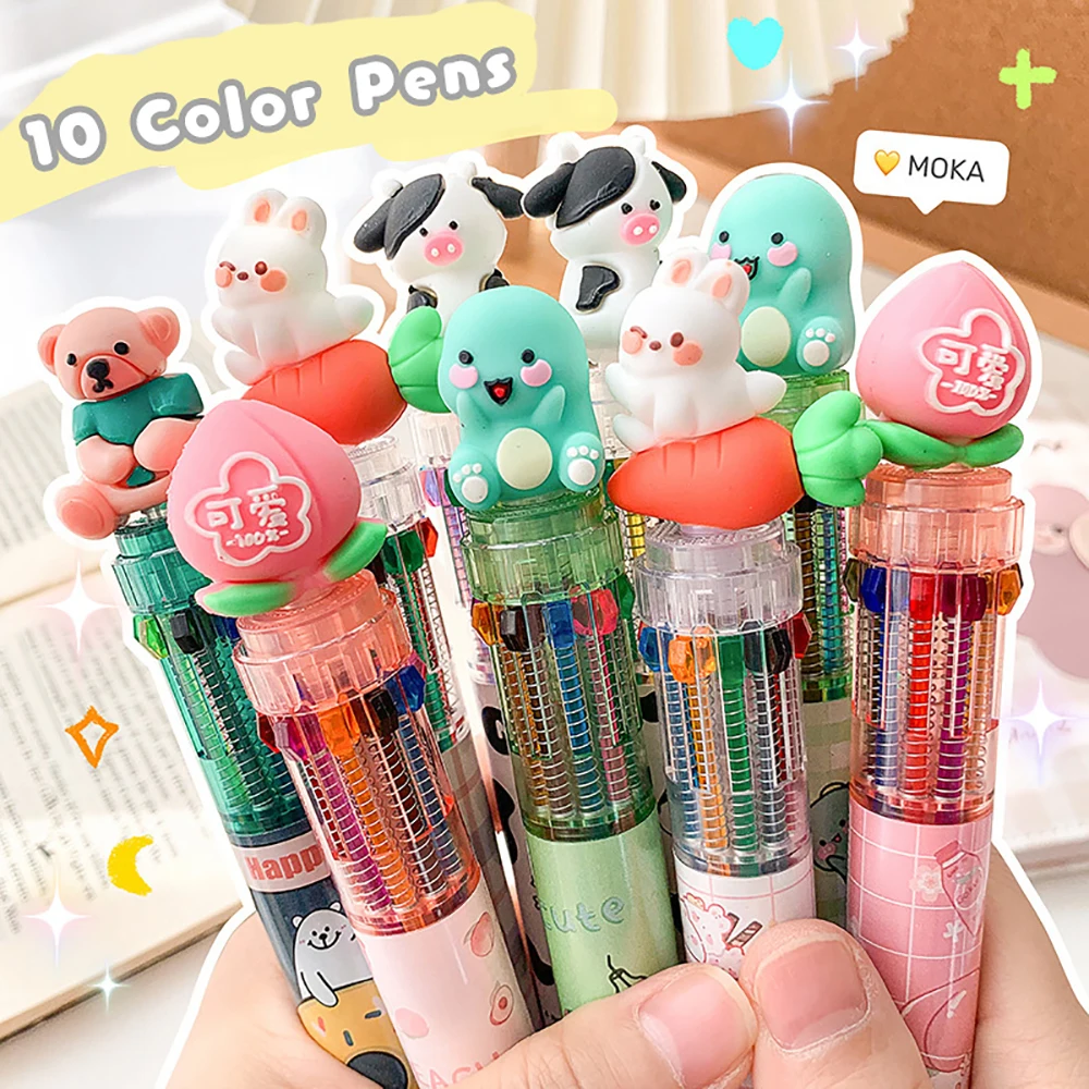 

10 Colors Cute Cartoon Ballpoint Pen Ballpen School Office Supply Stationery Papelaria Escolar Multicolored Pens Colorful Refill