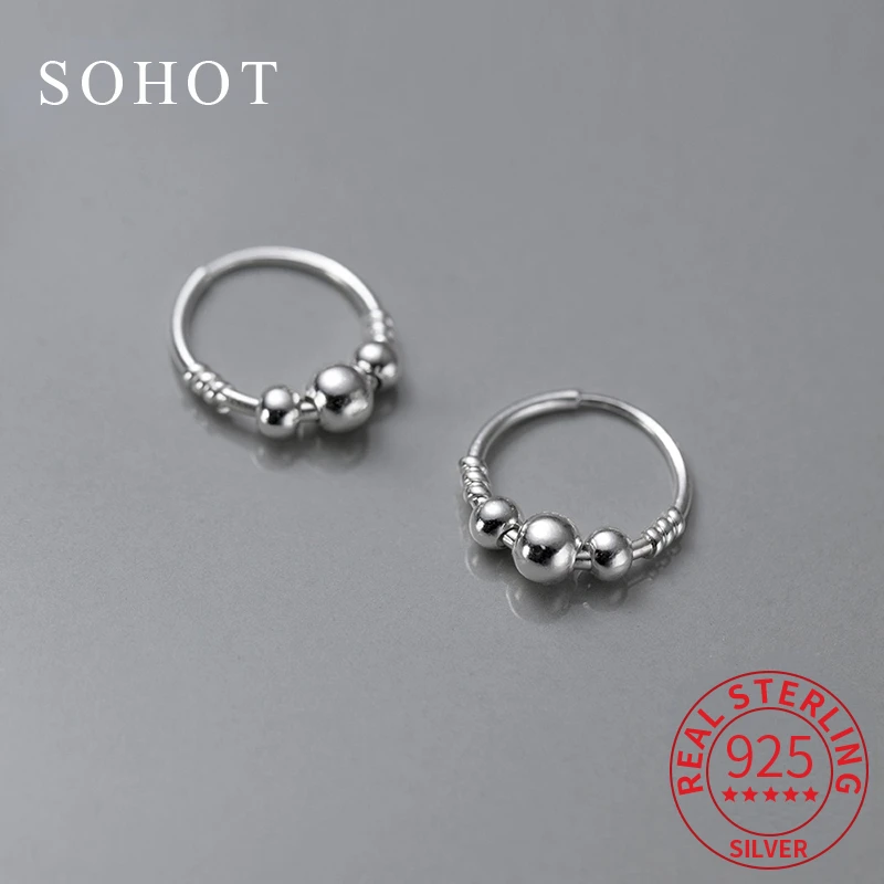 Круглые серьги-кольца из настоящего стерлингового серебра 925 пробы с бусинами