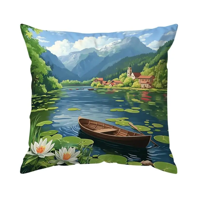 

Наволочка с пейзажем гор и реки, полиэстер