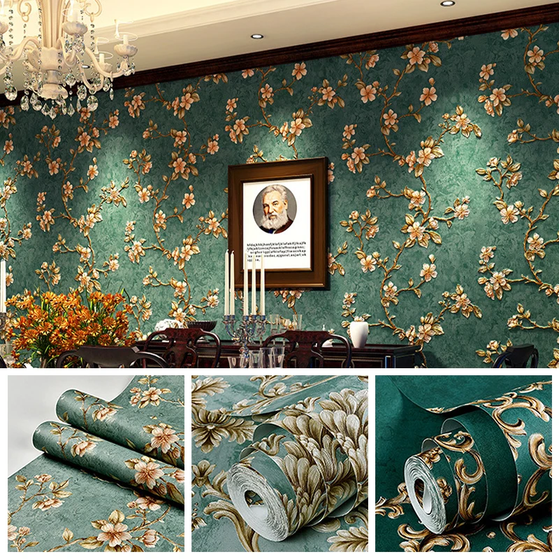 

1m 3D Non-woven Self Adhesive Wallpaper Wall Decals Embossed Stickers Wall Papers Living Room Flower Home Decor