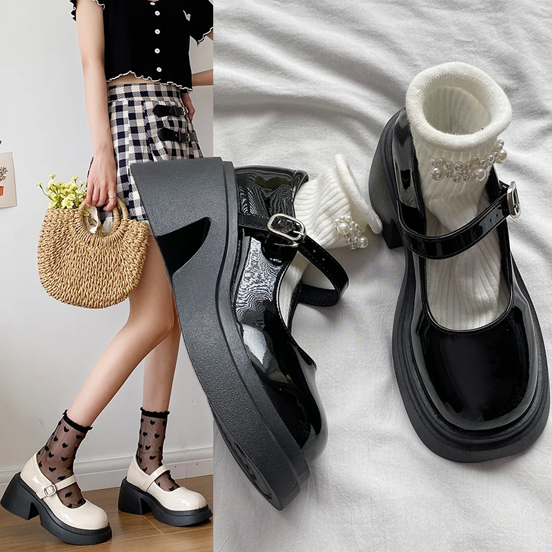 

Туфли-лодочки женские на платформе и шпильке, кожаные свадебные туфли, Лолита, Мэри Джейн, обувь для невесты, студентов