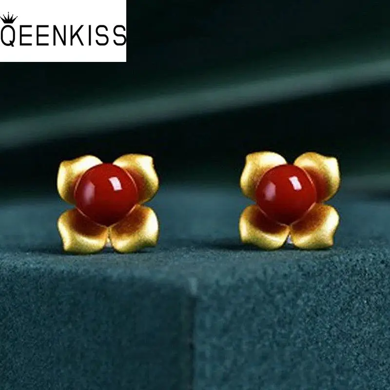 

QEENKISS EG5199 Fine Jewelry Wholesale Fashion Hot Woman Bride Girl Birthday Wedding Gift Vintage Flower 24KT Gold Stud Earrings