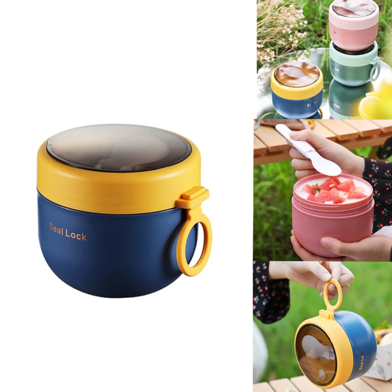 

Portable Stainless Steel Soup Cup Lunch Box Food Containers Cute Shape Vacuum Flasks Thermo Cup Microwave Heating With Spoon