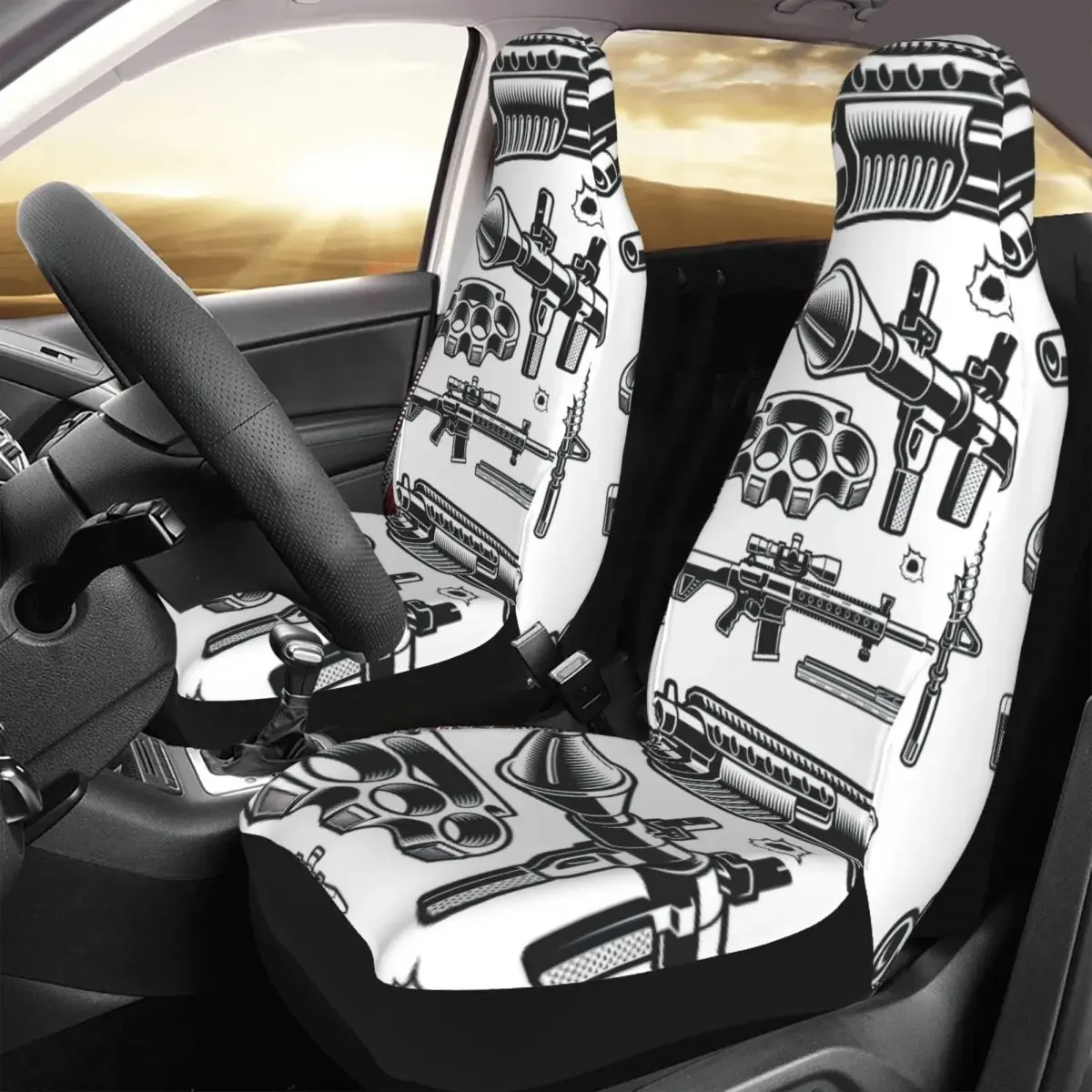 Набор черно-белых чехлов на сиденья автомобиля векторное оружие универсальные