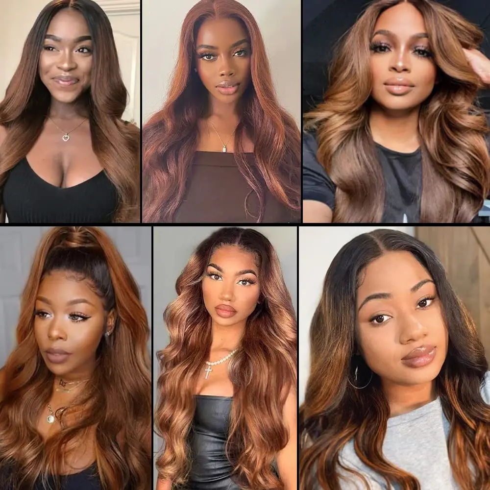 X-TRESS Body Wave Synthetic Lace Wigs Medium Length Ombre Brown Middle Part Soft Swiss Front Wig For Women Fluffy Hairpiece |