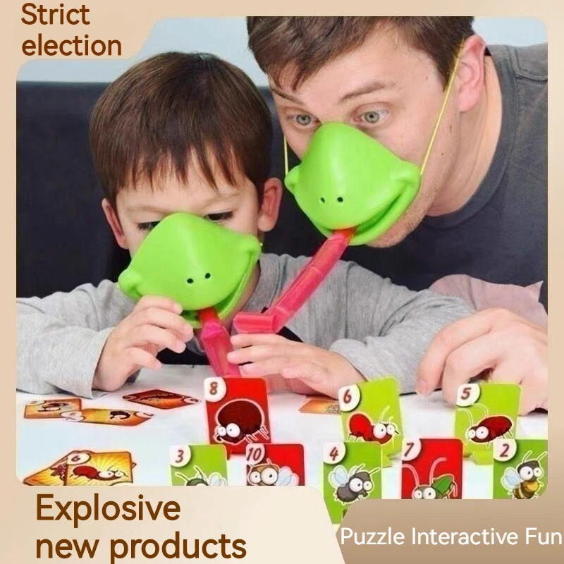 

New Mouth Spitting Tongue Blowing Children's Toys Board Games Chameleon Lizard Mask Parent-child Interactive Game Props