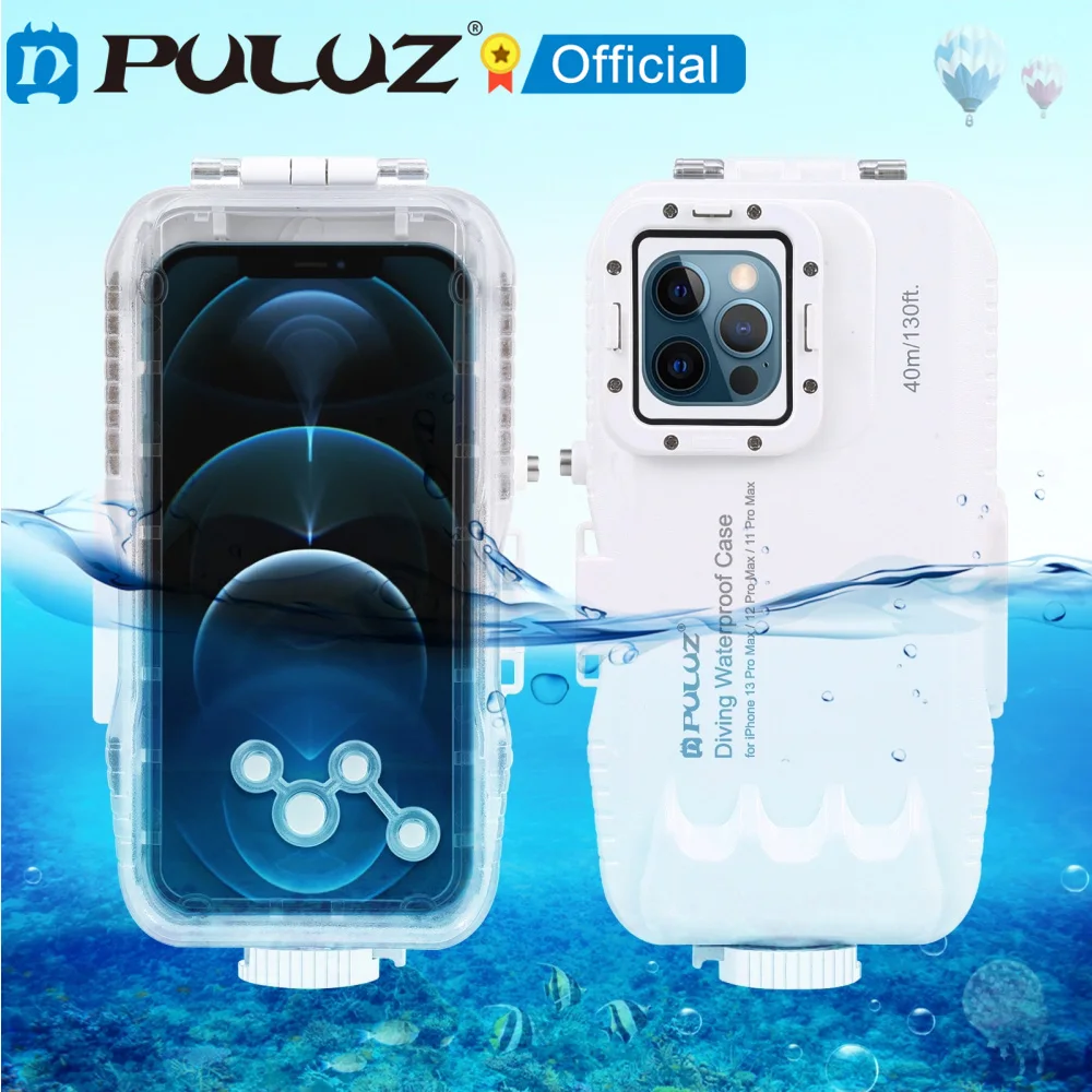 

PULUZ 40m/130ft Waterproof Diving Housing Photo Video Taking Underwater Cover Case for iPhone 13 12 11 Pro Max 13 12 Pro 12 mini