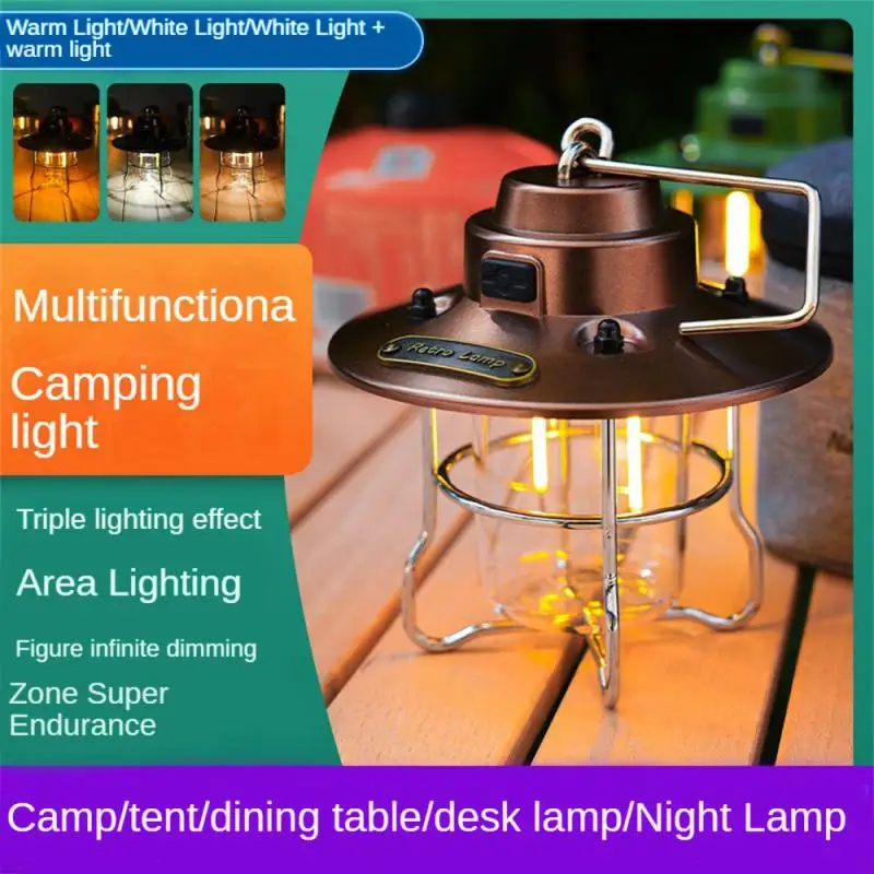 LED Camping Lamp Retro Hanging Tent Lamp Waterproof Dimmable Camping Lights 4500mAh Battery Emergency Light Lantern for Outdoor