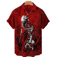2022 summer mens hawaiian shirt skull print casual short sleeve fashion plus size single breasted top 5xl