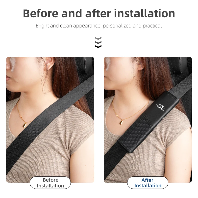 2Pcs Leather Carbon Car Safety Belt Shoulder Cover Pads For Chery Tiggo 5 2 3 7 PRO 8 5X IQ QQ Fulwin Face Arrizo A1 A3 A5