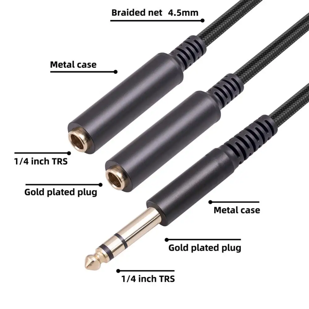 

1/4 6.35mm Plug To Dual 6.35mm Jack Y Splitter Stereo Audio Cord Audio Splitter 6.35 Mm Male To 2 6.35 Mm Female Adapter Cable