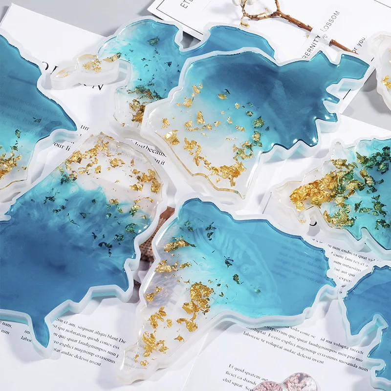 

8 Pcs/1 Set Intercontinental Map Epoxy Resin Mold Diy Handmade Crystal Glue Mold Silicone Seven Continents Coaster Mould