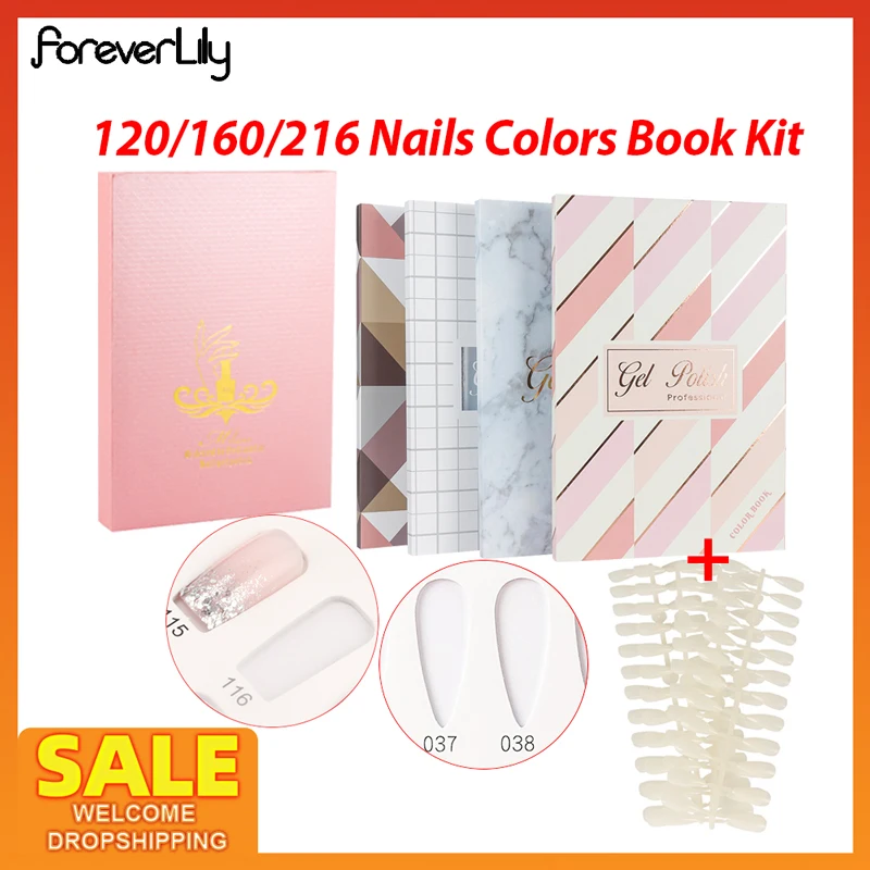 Fake Nails Tips Display Book 120/160/216 Colors Nail Polish Storage Book False Nails Styles Show Chart Nail Art Organizer Tools