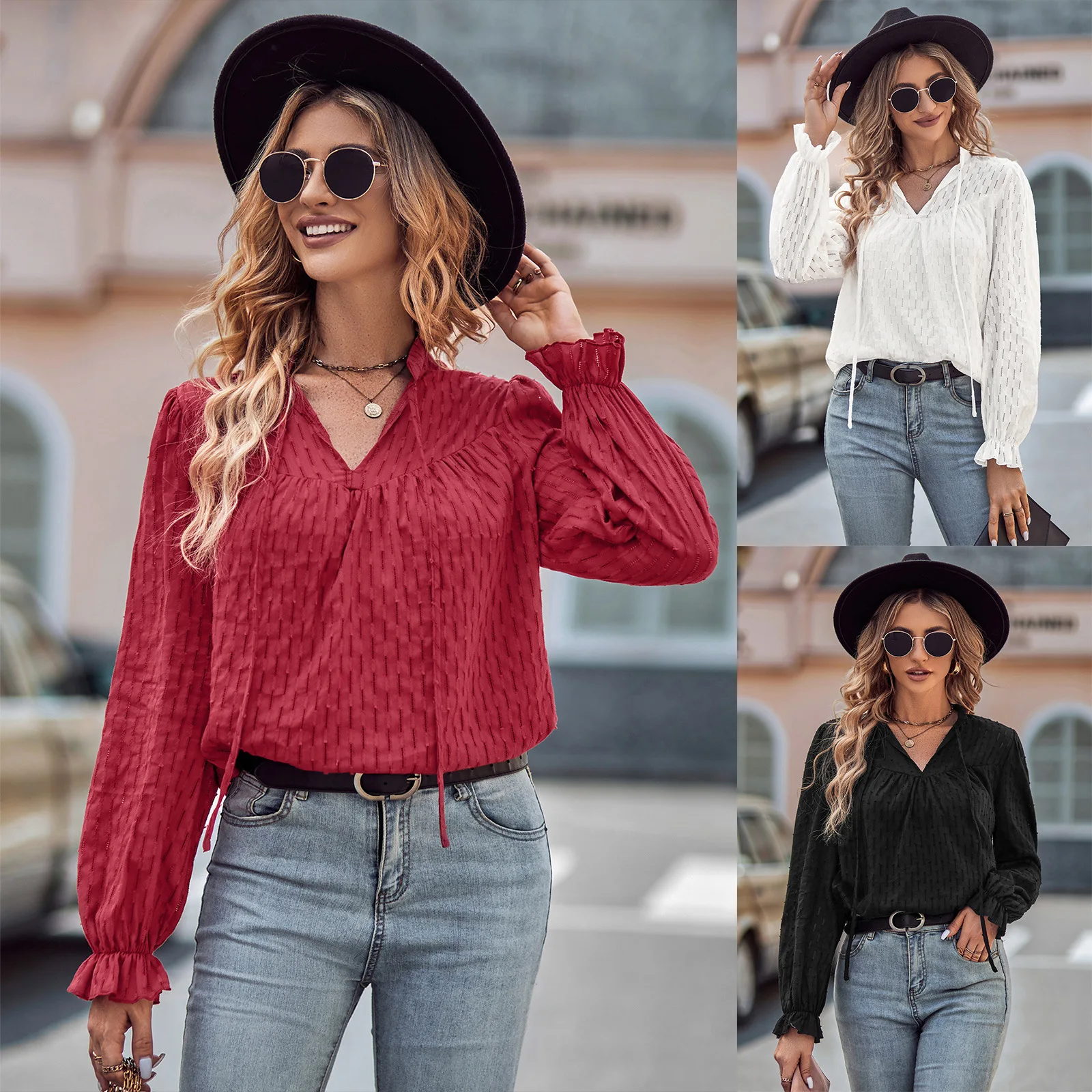 

Hot Sale Women's Dress Autumn and Winter New Style Solid Color Cultivate One's Moral Integrity V-neck Streamer Long Sleeve