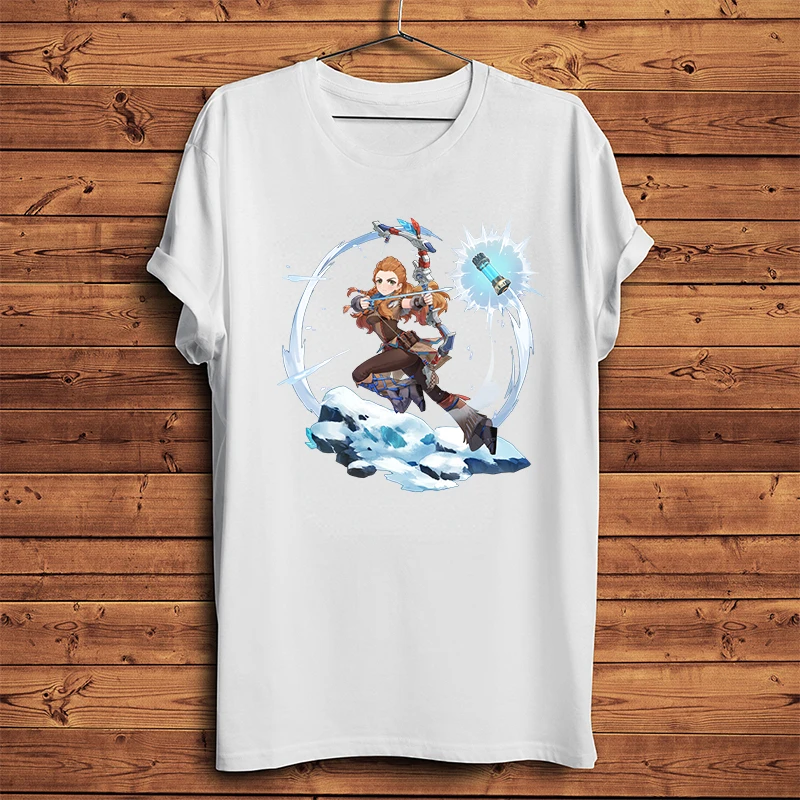

Genshin-Impact Aloy Print Anime T Shirt 100% Cotton Short Sleeve T-shirt Solid Color Summer Top Unisex O-neck Oversized T Shirt